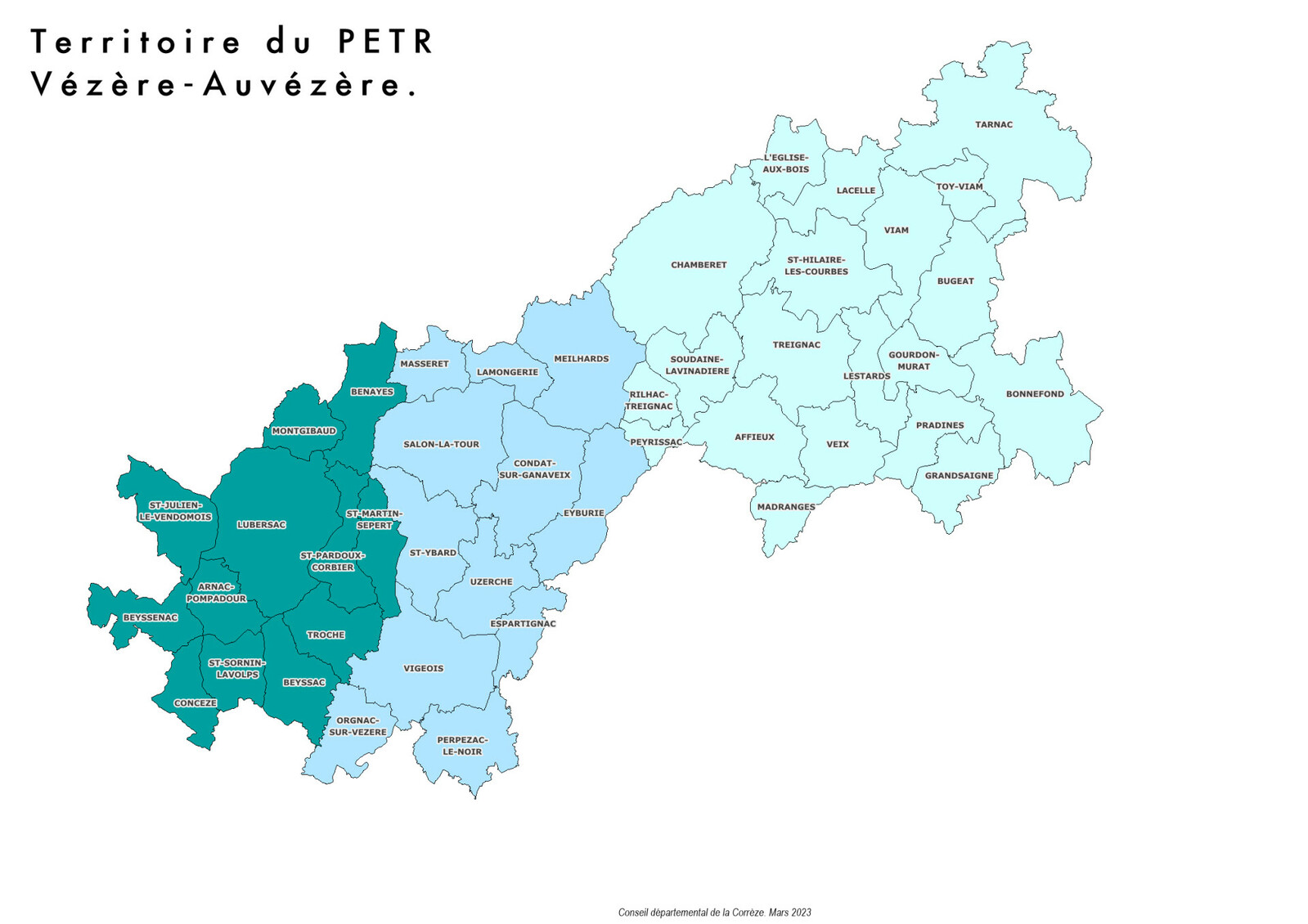 Carte du territoire du PETR Vézère - Auvézère